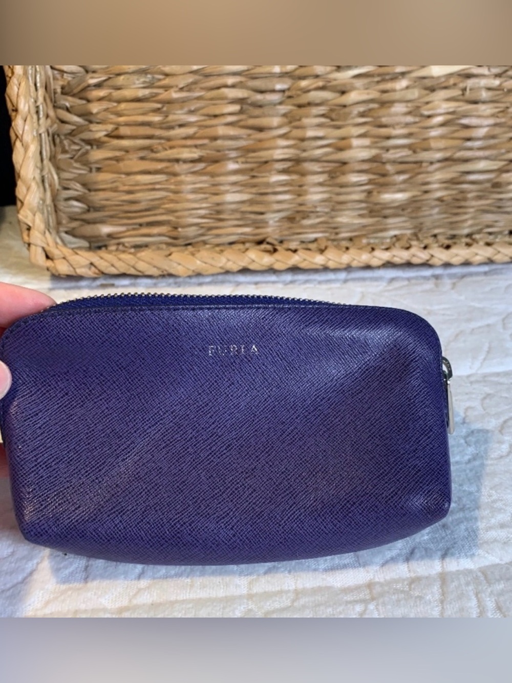 Furla Deep Purple Saffiano Leather Zip Pouch